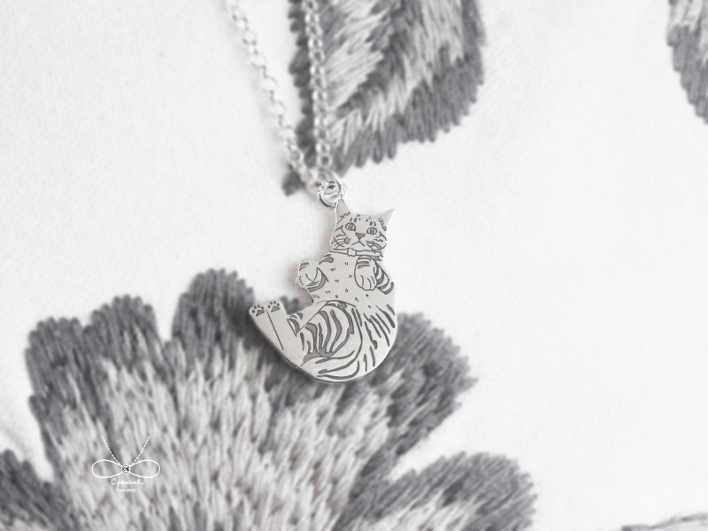 【定制化】手绘宠物肖像 | 纯银项链 刻字 细项链 动物银饰 - 项链 - 纯银 银色