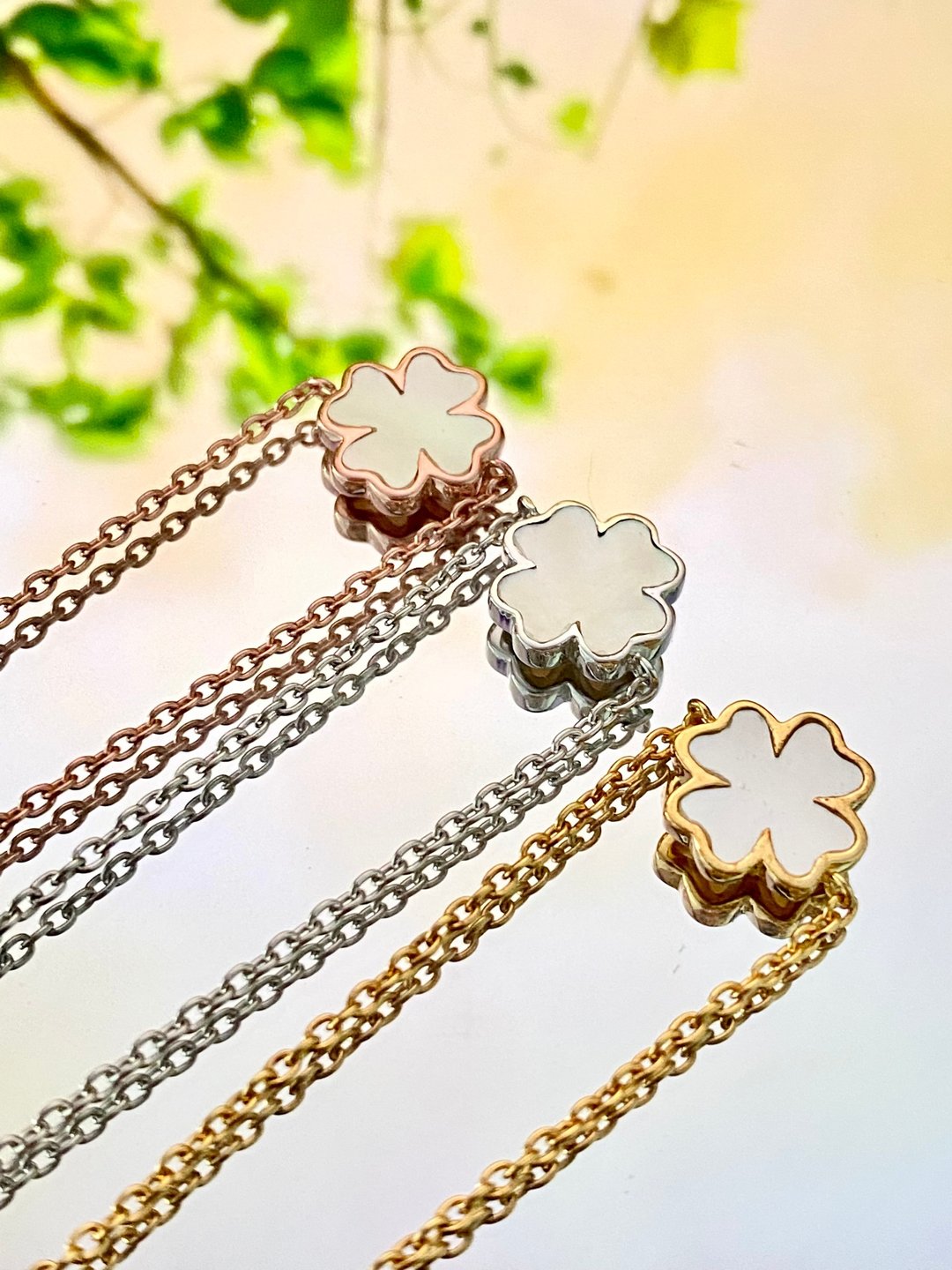 14K/ 18K Solid Gold 4-Leaf Clover Bracelet Chain for better luck and wealth - 手链/手环 - 玫瑰金 金色
