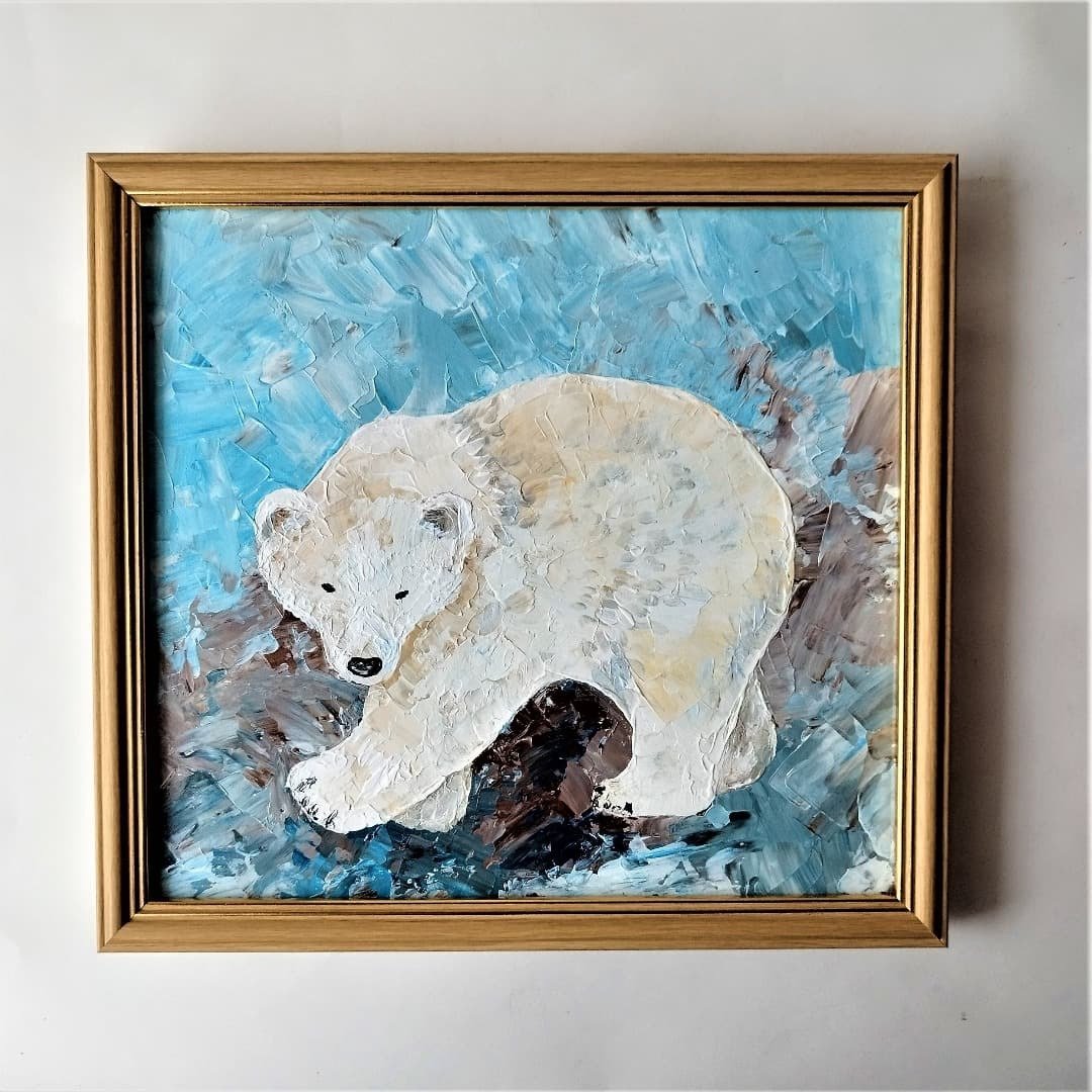 Polar bear original painting, Polar bear original artwork, Bear painting - 墙贴/壁贴 - 压克力 多色