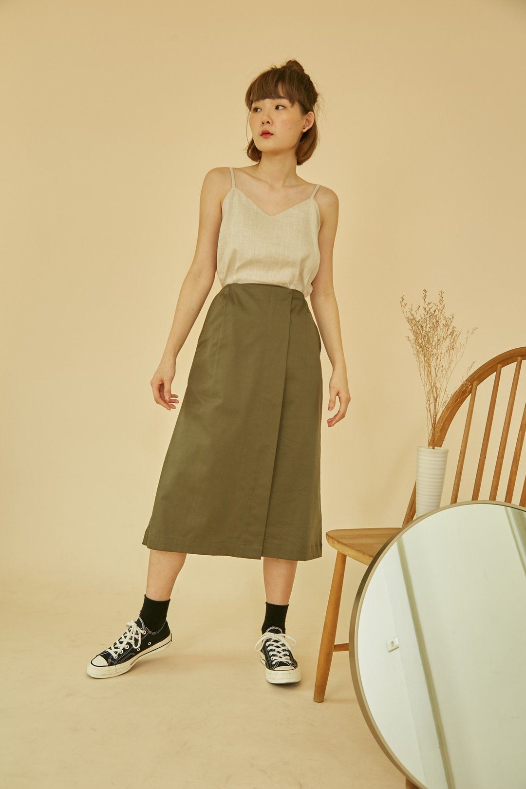 Fine Cotton Wrap Skirt In Olive Green Color - 裙子 - 棉 绿色