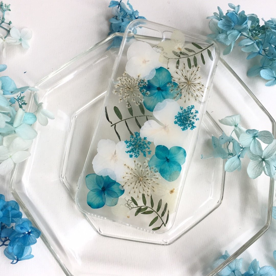 蓝白拖曳 压花手机壳押花手作手机壳 - 手机壳/手机套 - 硅胶 蓝色