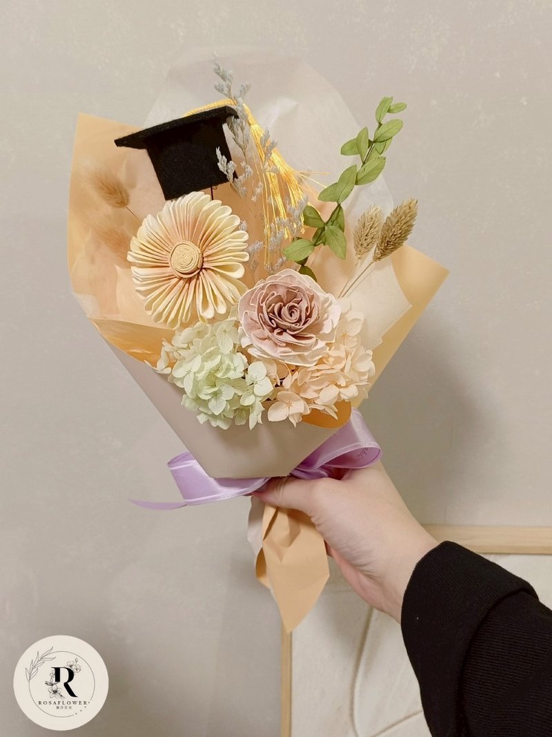 萝莎花儿 渐层暖黄非洲菊索拉花 毕业小花束 - 干燥花/捧花 - 植物．花 