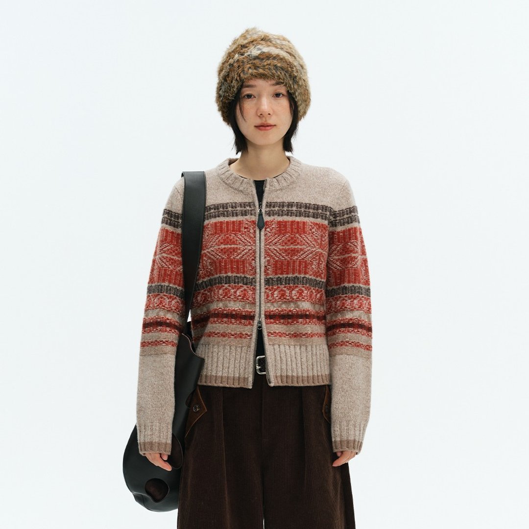费尔岛拉链羊毛开衫|针织衫|两色|冬款|Sora-1927 - 女装针织衫/毛衣 - 羊毛 多色