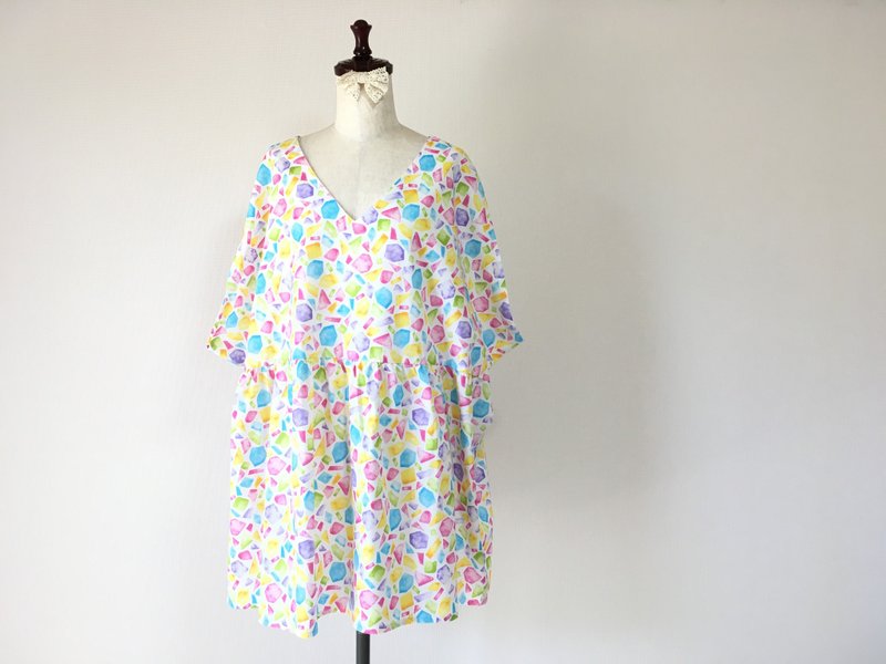 Jewel Pattern Tunic One Piece White - 洋装/连衣裙 - 棉．麻 白色