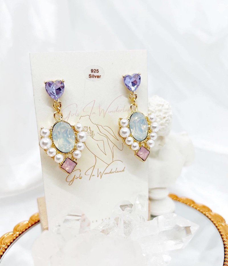 |华丽典雅| 闪钻迷人紫耳环• 925耳针 - 耳环/耳夹 - 其他金属 紫色