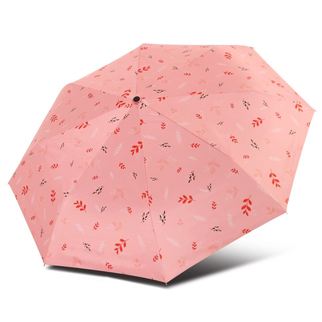 【TDN】植物语超轻易开收三折伞黑胶抗UV晴雨伞(玫粉) - 雨伞/雨衣 - 防水材质 粉红色
