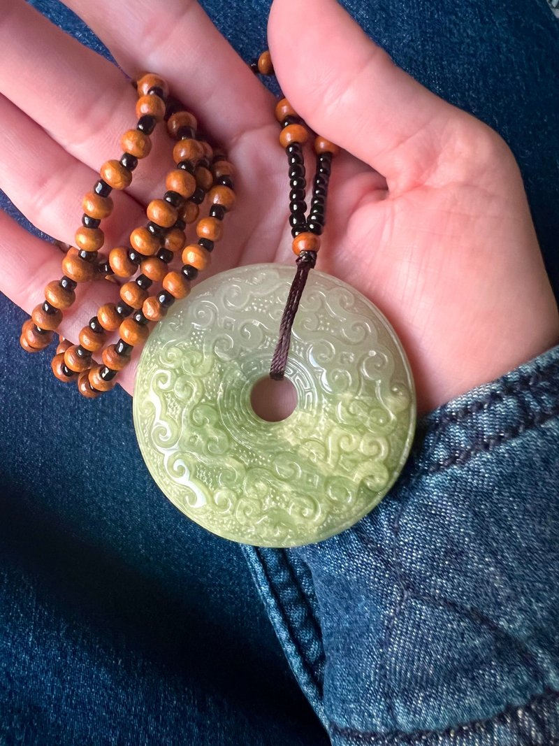 如意云海-和田玉翠青渐变色平安扣吊坠项链车挂/收藏/送礼 - 项链 - 玉石 绿色