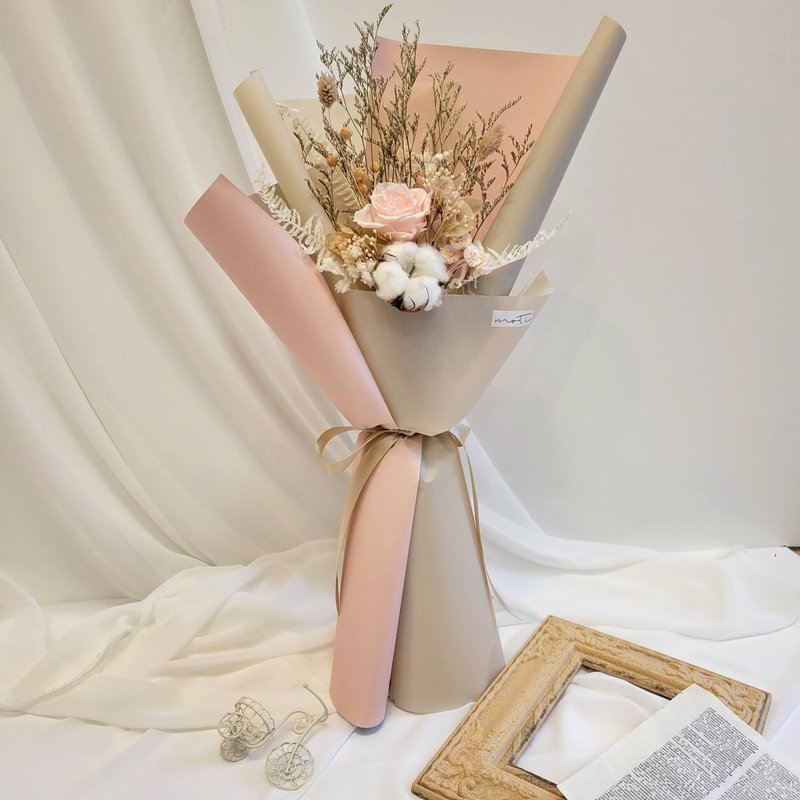 复古灰粉玫瑰花束 永生花束 情人节花束 求婚花束 粉色玫瑰花束 - 干燥花/捧花 - 植物．花 粉红色