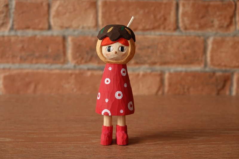 章鱼烧女孩 - 玩偶/公仔 - 木头 红色