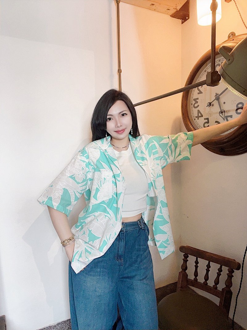 白薄荷绿 夏威夷衫 男女可 古着衬衫Aloha Shirtハワイアンシャツ - 女装衬衫 - 棉．麻 多色