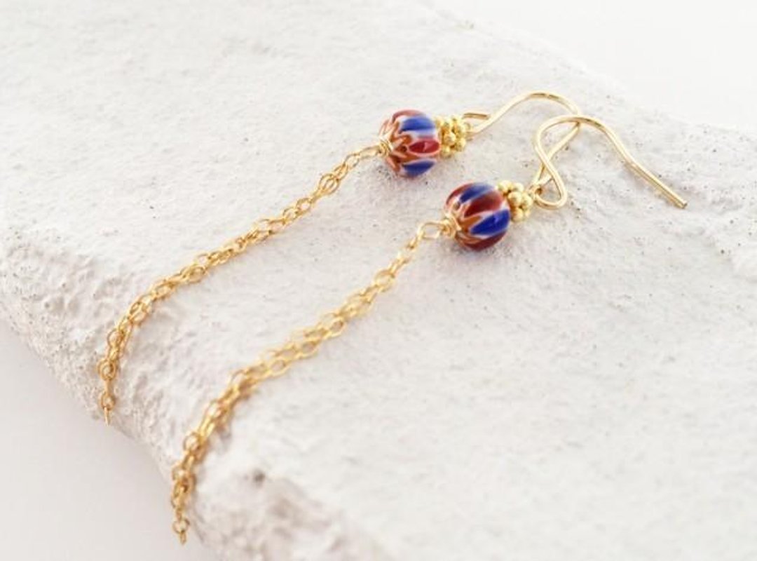 K14GF Czech glass chain earrings / Clip-On - 耳环/耳夹 - 其他金属 金色