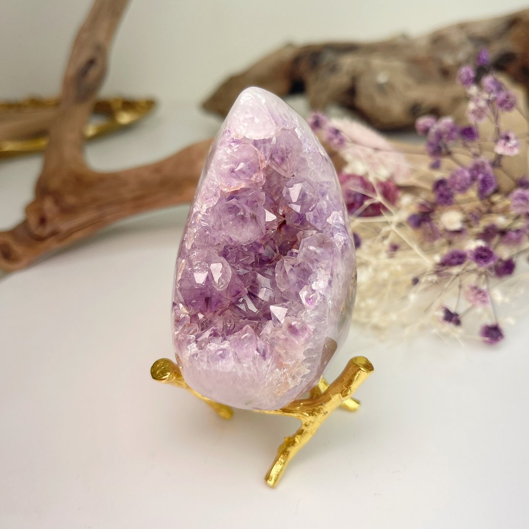 玩原矿-原皮玉髓紫晶矿摆件 - 摆饰 - 水晶 