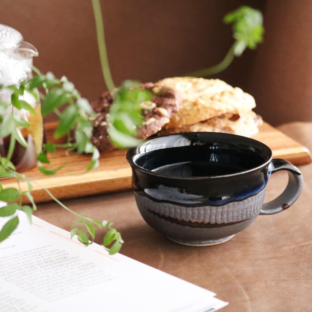 小石瓦窑 小石瓦窑 铁釉茶杯 咖啡杯 蜀山窑 陶瓷器 - 其他杯子 - 陶 蓝色