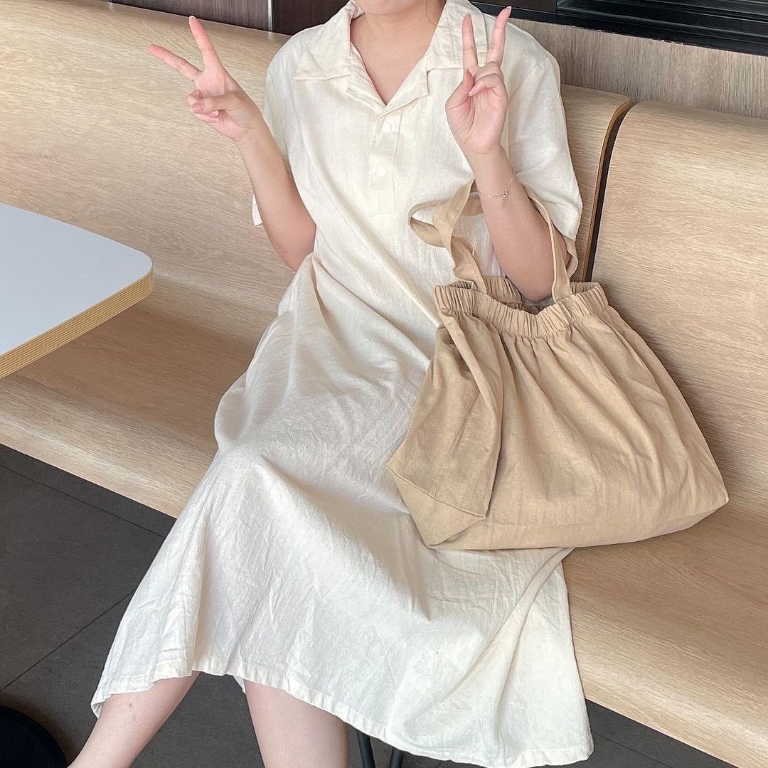 Long Polo Dress Cotton Loose Fit Dress - 洋装/连衣裙 - 棉 