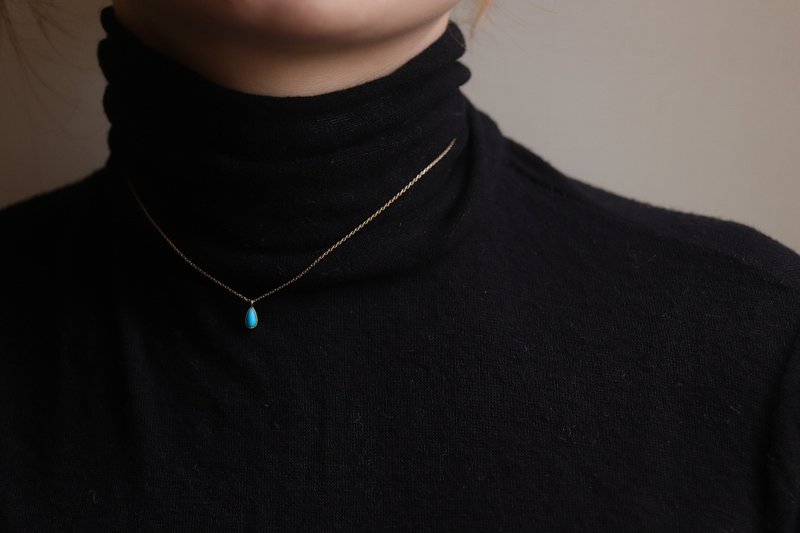14K Retro Drop Shape Turquoise Necklace 复古土耳其石项链 - 项链 - 贵金属 金色