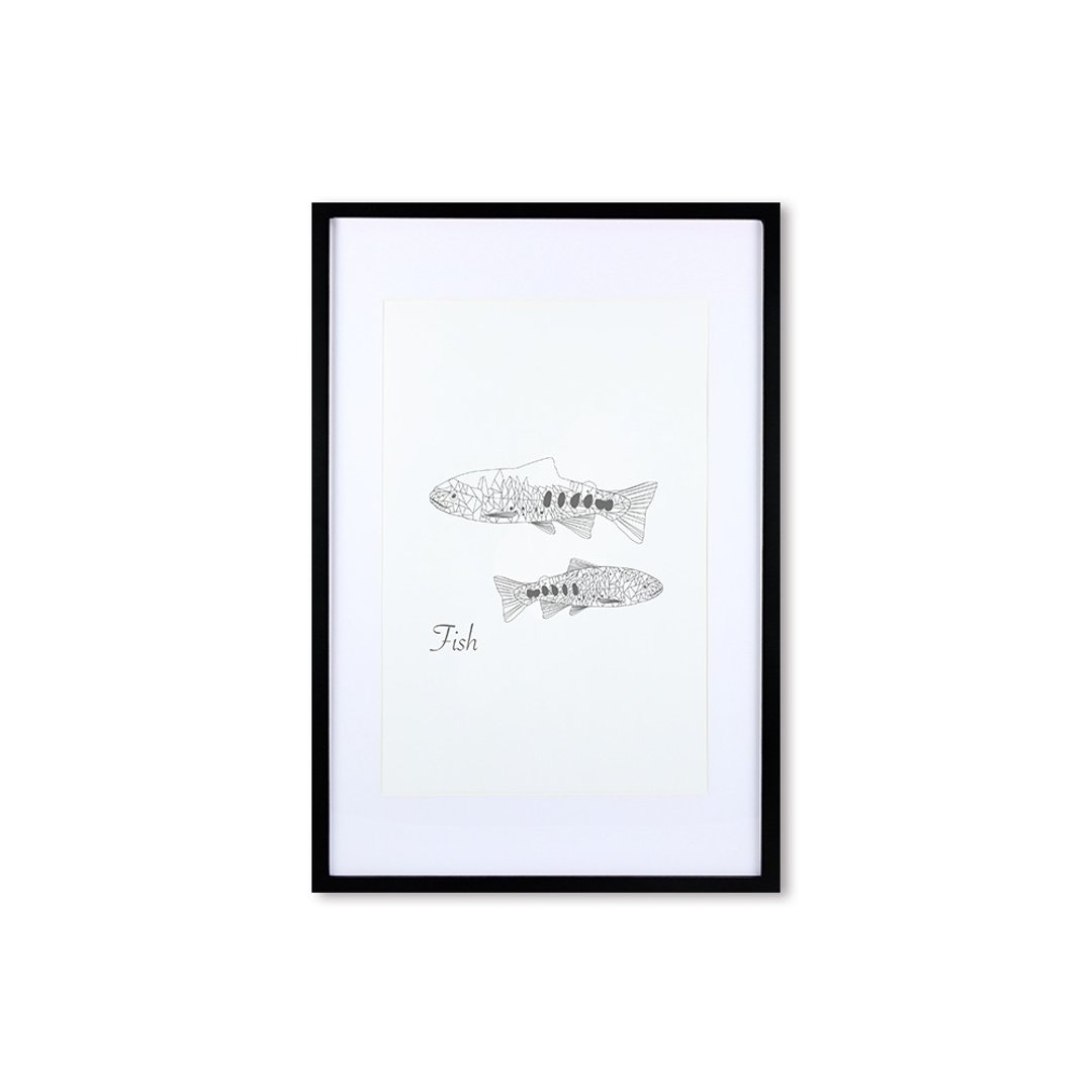 装饰画相框 动物 几何线条 鱼 黑色框 63x43cm 室内设计 布置 - 画框/相框 - 木头 黑色