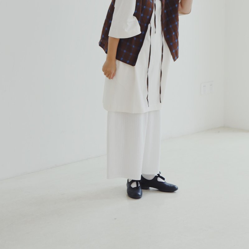 日系提花白色阔腿裤 叠搭法宝 - 女装长裤 - 棉．麻 