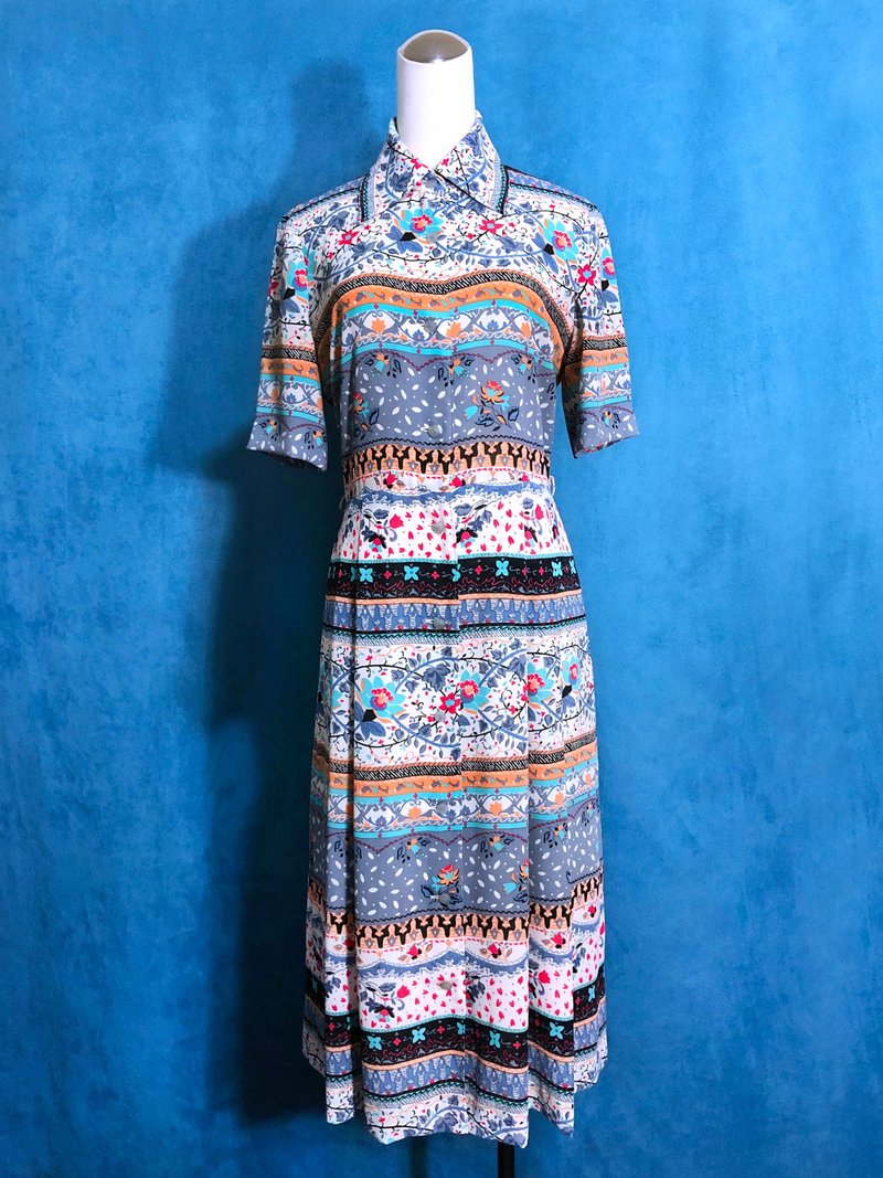 欧洲图腾轻古董短袖洋装/ 国外带回 VINTAGE - 洋装/连衣裙 - 聚酯纤维 多色