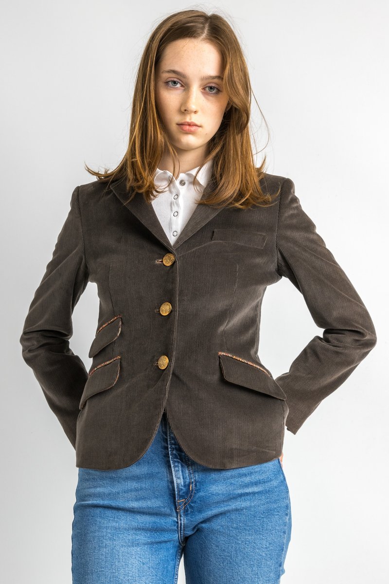 90年代 ETRO Milano 灰色丝绒灯芯绒西装外套，意大利尺寸 40，适合 XS 5919 - 女装西装外套/风衣 - 其他金属 灰色