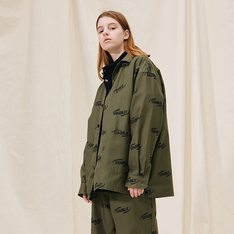 MOKACME VIBE 21AW秋冬满LOGO网点模糊印花工装夹克 男女 - 男装外套 - 棉．麻 绿色