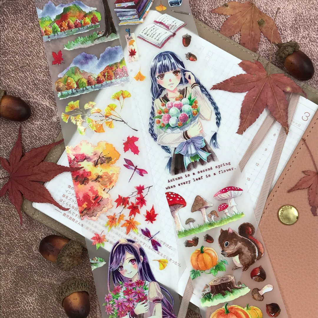 秋叶静好Autumn Life-秋季主题PET雾透胶带(含离型纸) - 纸胶带 - 塑料 红色