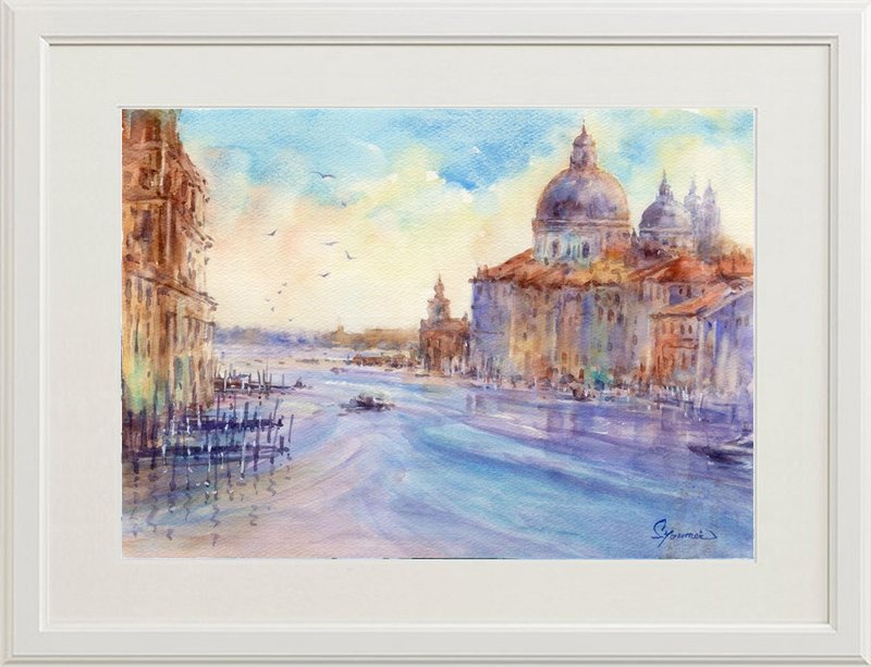 Watercolor painting Venice canal 20 - 海报/装饰画/版画 - 纸 蓝色