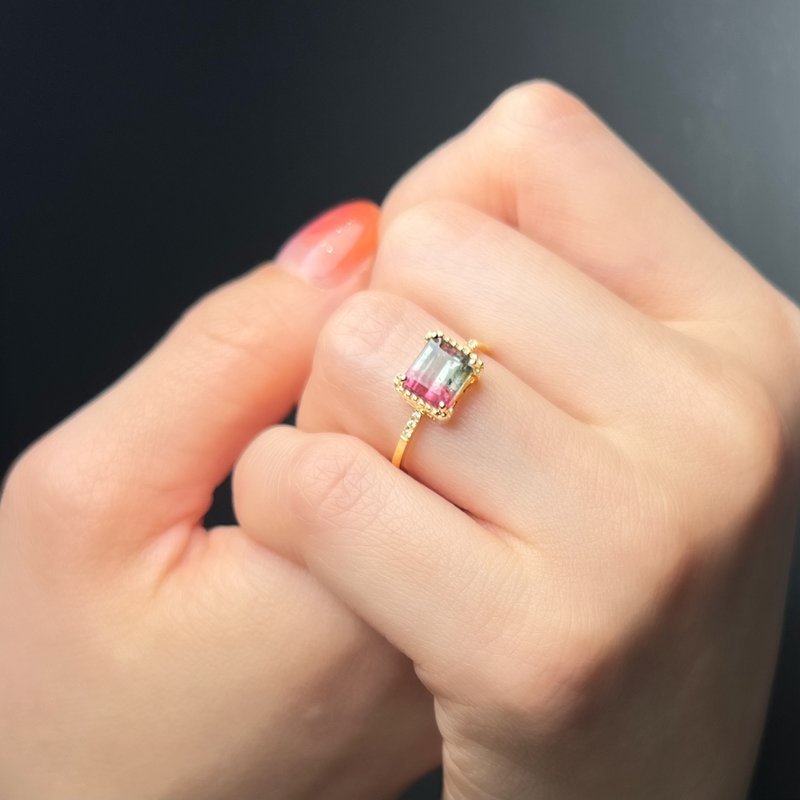 The Fusion - 天然西瓜双色碧玺(1.62ct) 18k黄金戒指 - 戒指 - 贵金属 