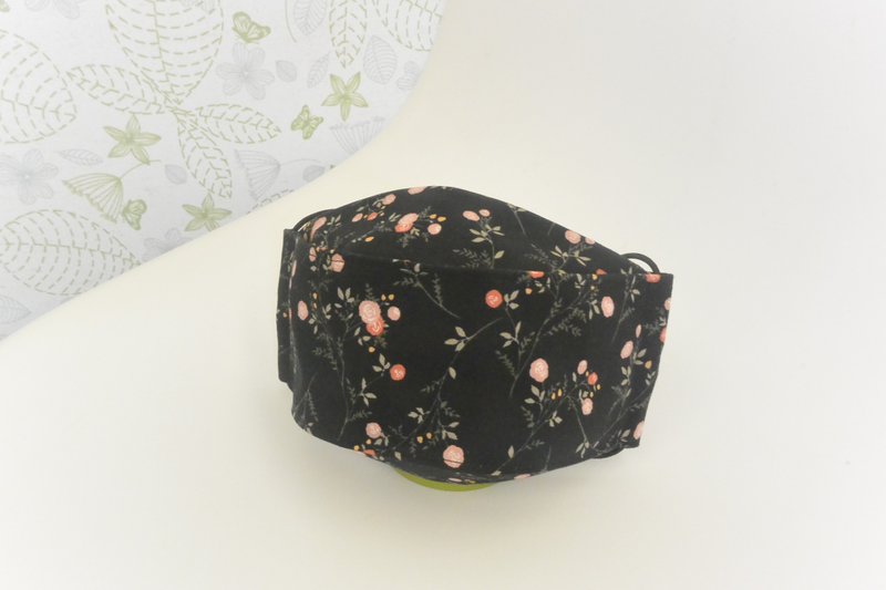 舟型口罩 - 黑碎花 - 口罩 - 棉．麻 蓝色