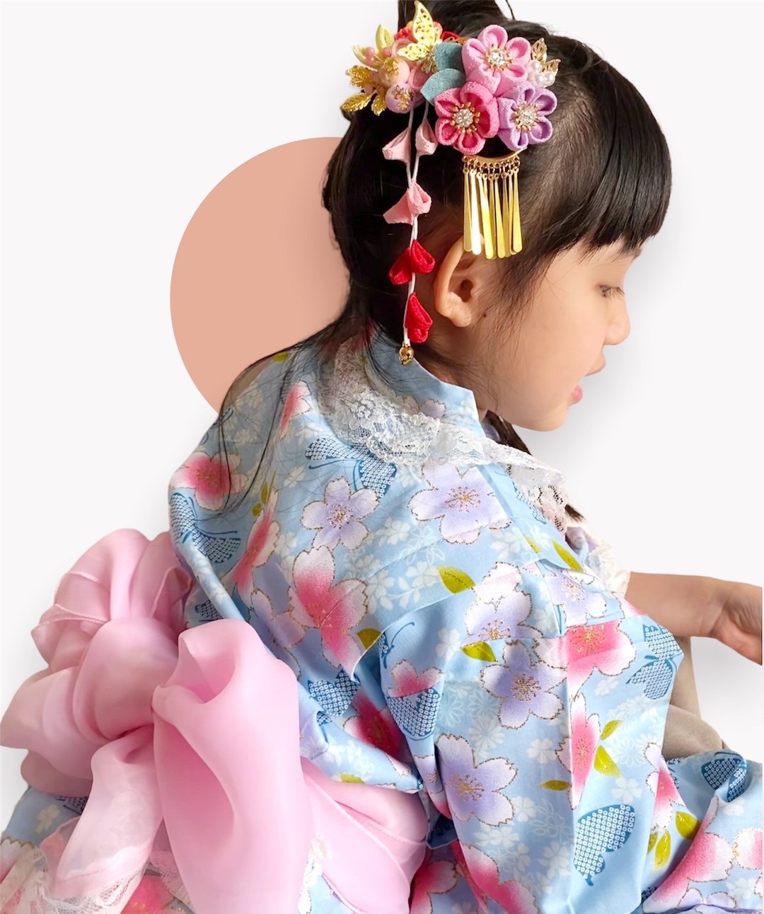 蝴蝶和服头饰套装つまみ细工 髪饰り  和装 成人式 - 发饰 - 其他人造纤维 粉红色