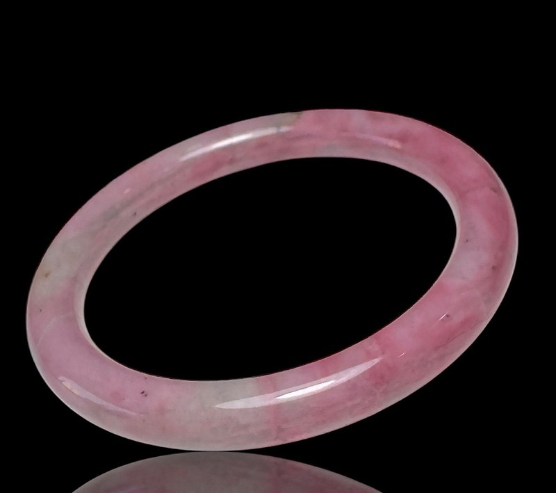 蔷薇辉石 手镯 全粉玉化 老矿原矿 内径 54mm 玫瑰石 手环 桃花玉 - 手链/手环 - 玉石 粉红色
