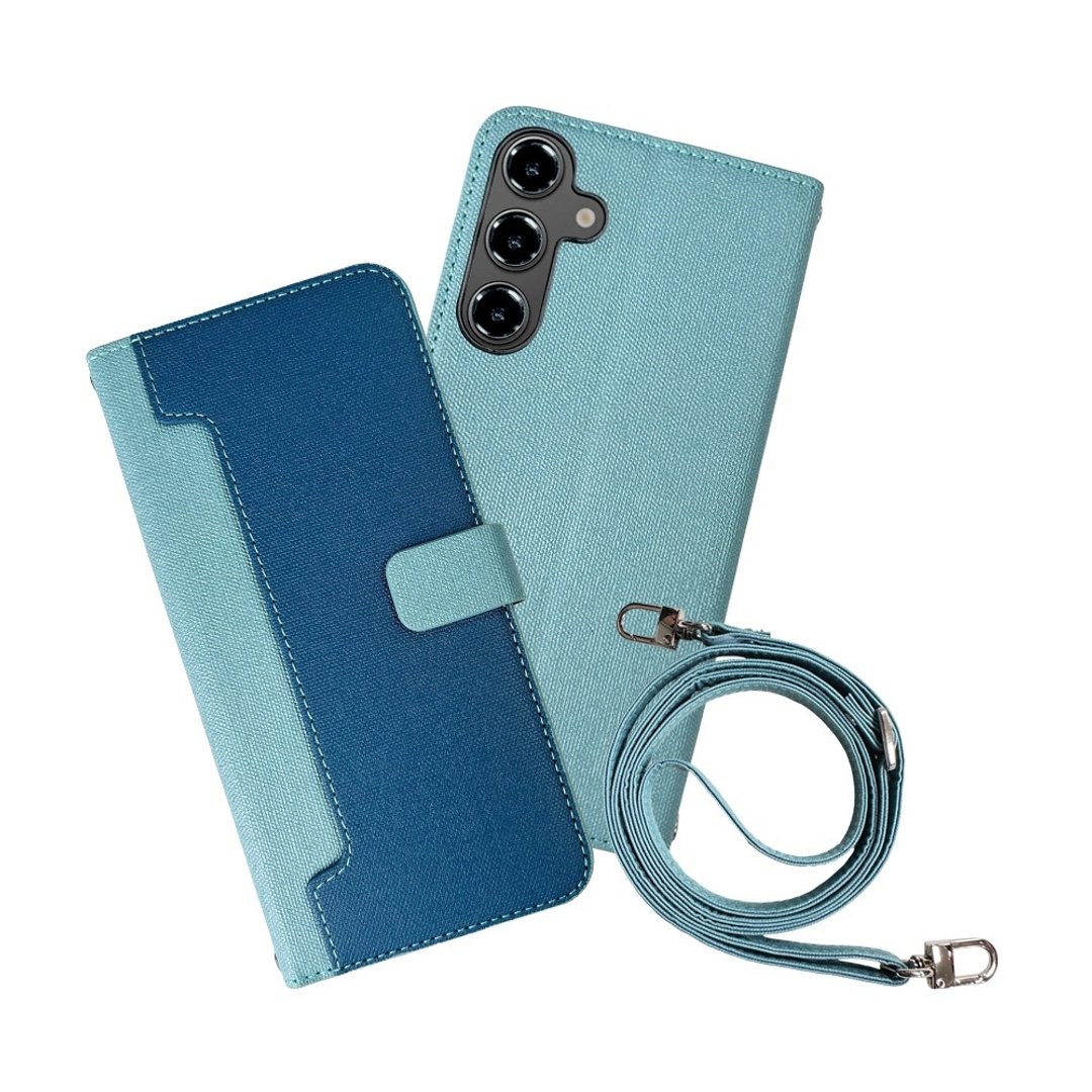 CASE SHOP Samsung S24+ 前收纳皮套背带组-蓝 - 手机壳/手机套 - 人造皮革 蓝色