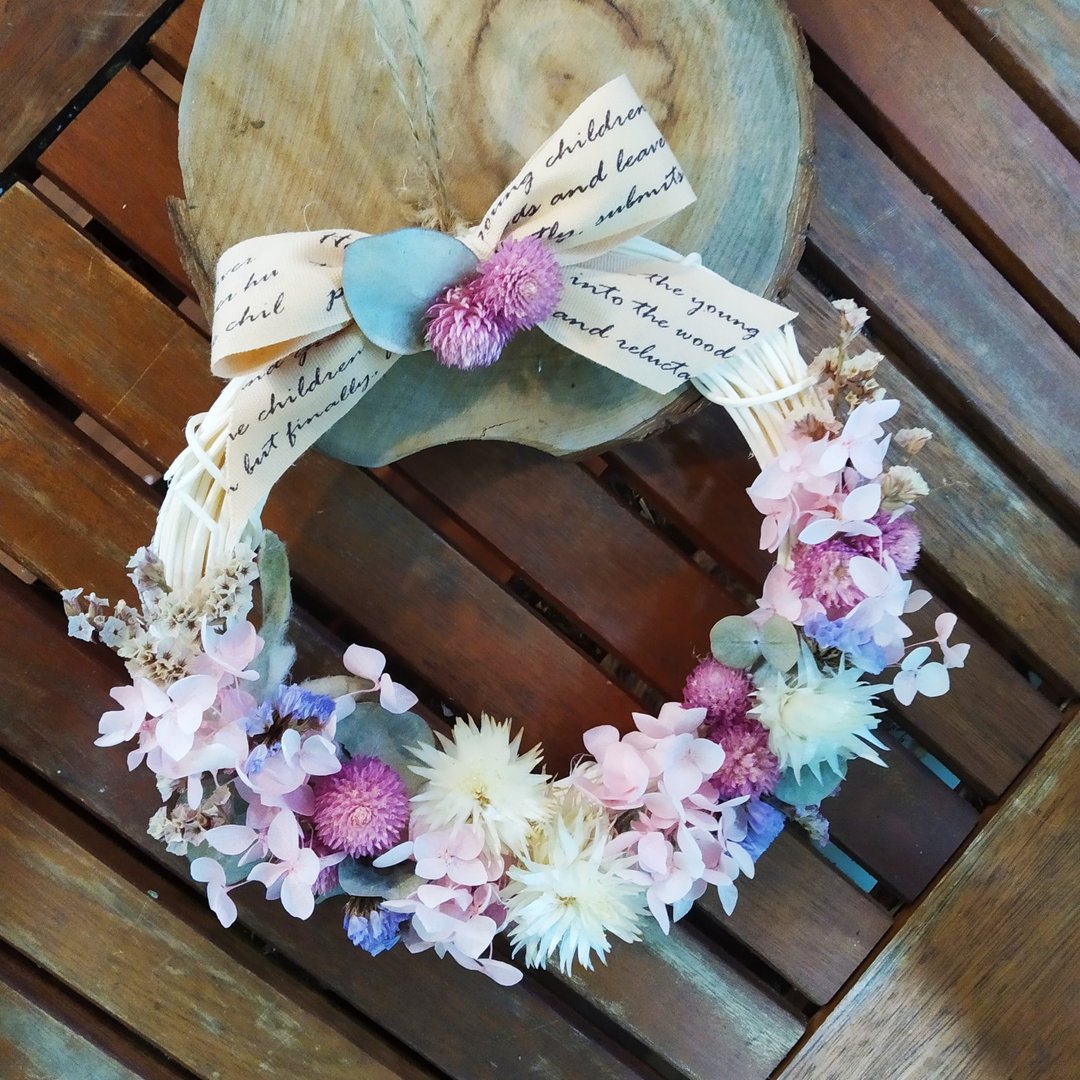 粉调的甜美干燥花环 生日或节日心意花礼|可自取 - 干燥花/捧花 - 植物．花 