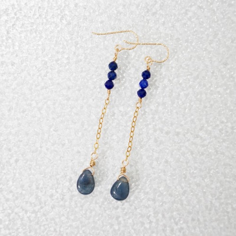 14kgf sapphire and lapis lazuli hook earrings - 耳环/耳夹 - 宝石 蓝色