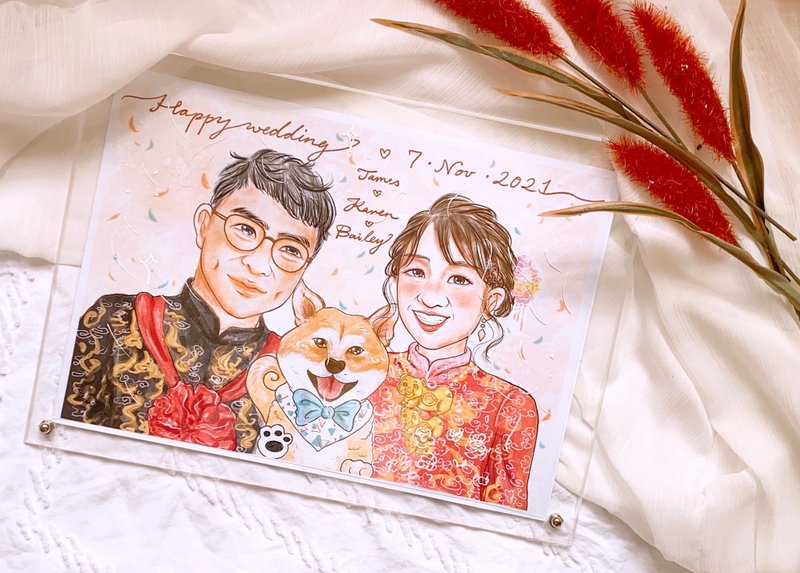 A4size结婚框画/定制似颜绘 /插画/宠物手绘/喜帖/结婚书 - 订制画像 - 纸 多色