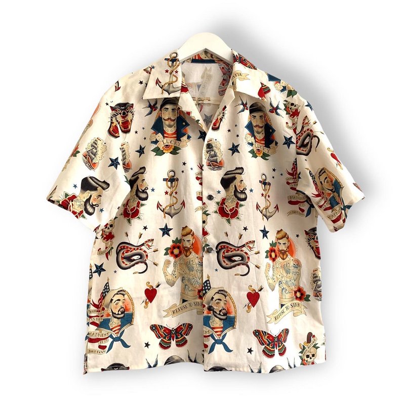 Hawaii Style Shirt Male Size M - 男装衬衫 - 棉．麻 白色