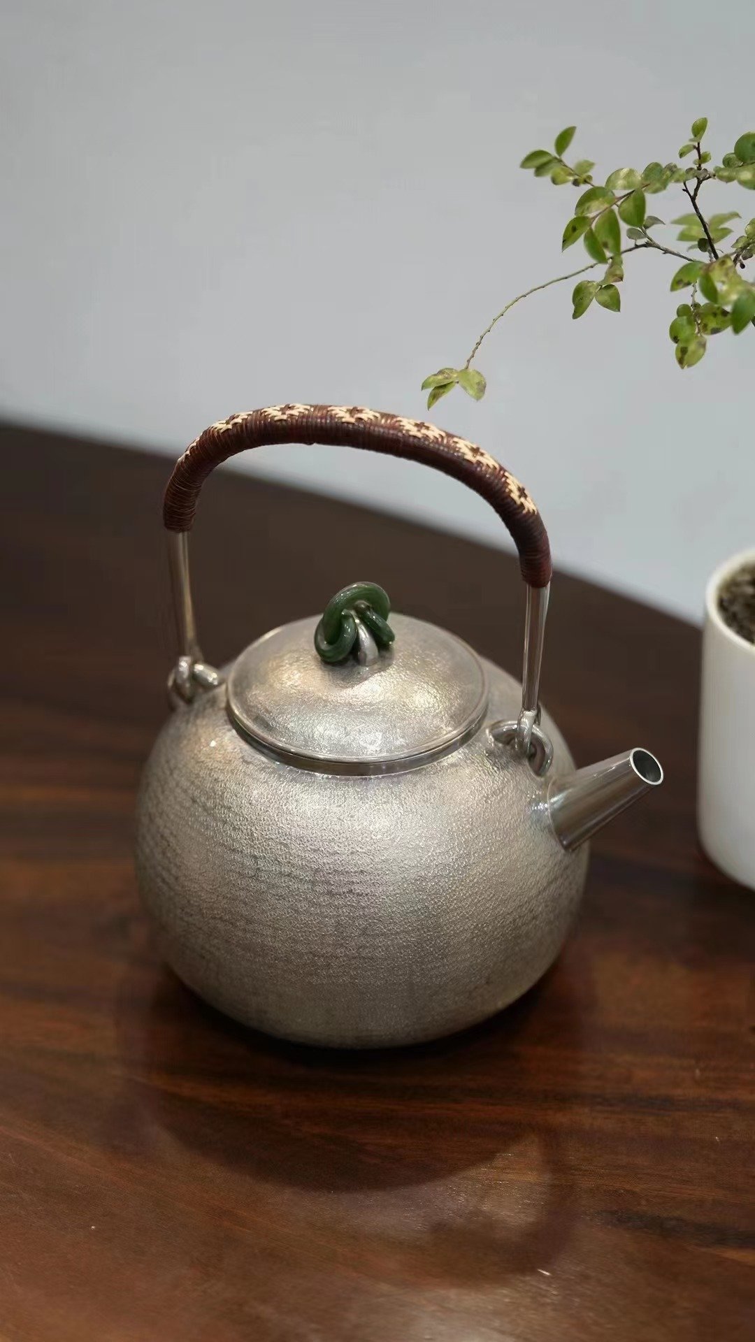 尚帧品 卣式碧玉三环提梁壶 9999纯银壶 紫皮银壶 1100cc - 茶具/茶杯 - 纯银 
