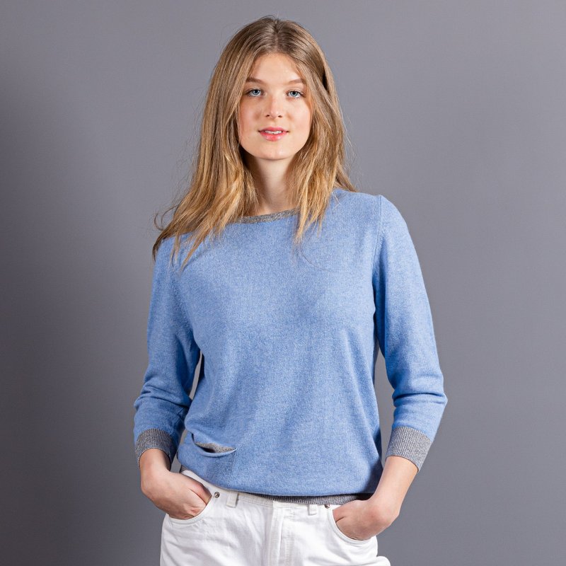 蓝色毛衣, 浅蓝色女款针织衫, 羊绒羊驼毛混纺套头衫 - 女装针织衫/毛衣 - 其他材质 蓝色