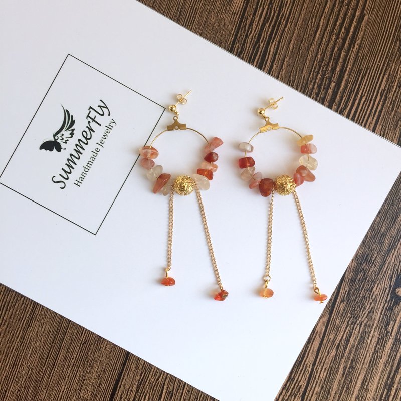 【2对95折！】碎石头+14k镀金铜！❤️简约百搭！❤️特价！❤️1cm球耳环耳钉长款耳线无耳洞耳钩交换生日礼物 - 耳环/耳夹 - 石头 金色