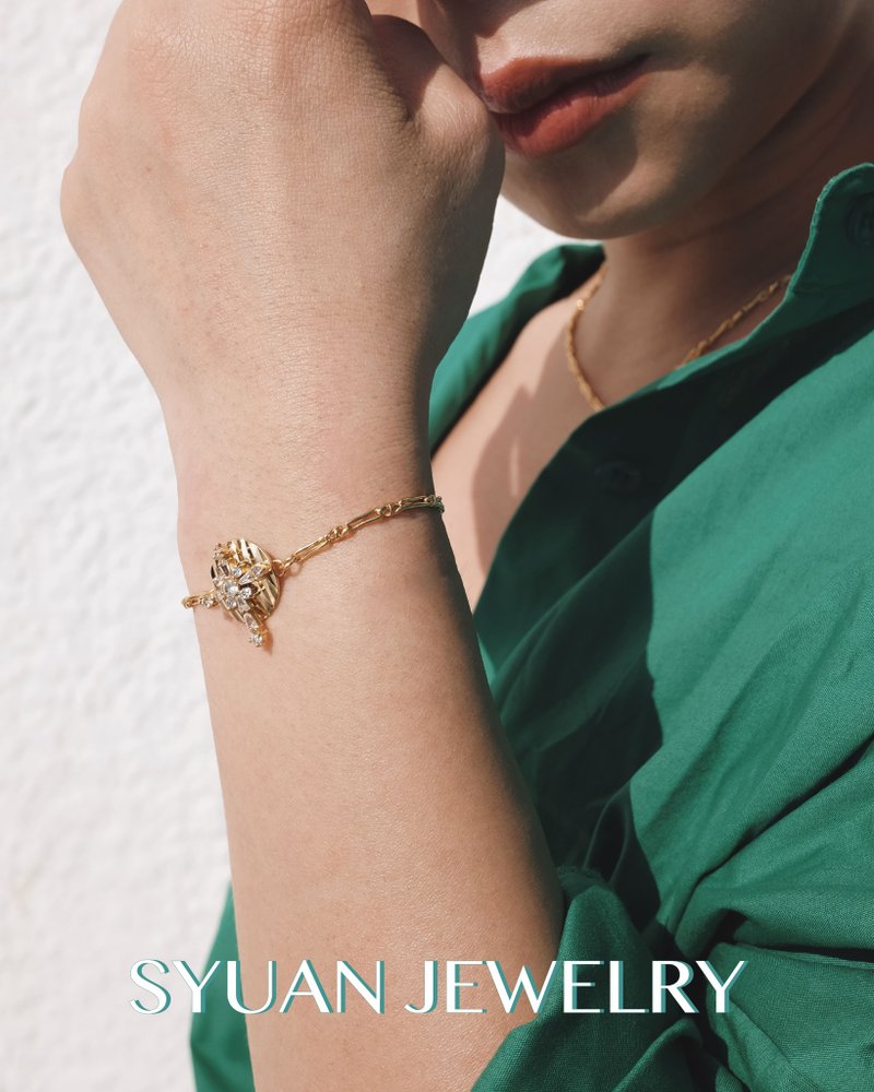 SYUAN JEWELRY | Heart & Soul— 镀18K手工链洛可可风锆石手链 - 项链 - 其他金属 