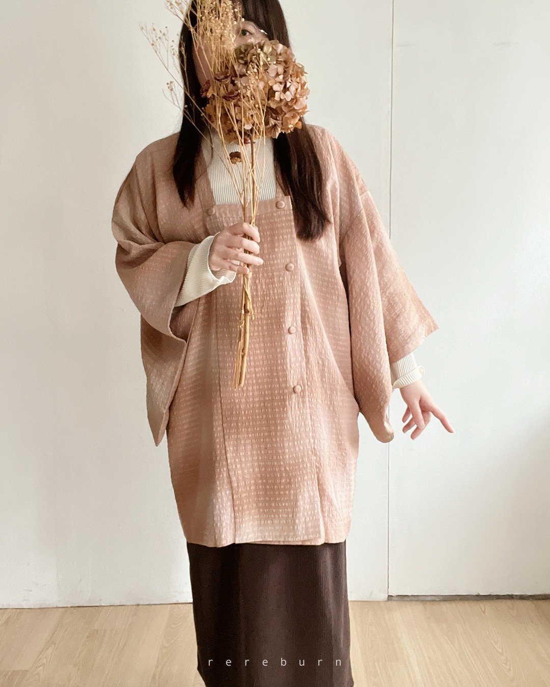 日本制和风渐层渲染樱花内里粉色薄款古着道行和服外套 - 女装休闲/机能外套 - 聚酯纤维 粉红色