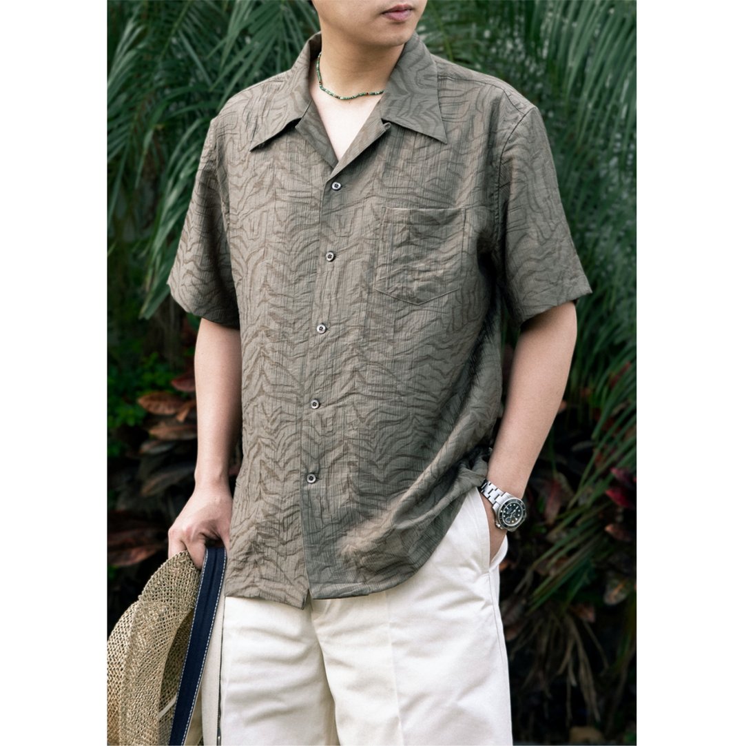 夏威夷衬衫 提花天丝 亲肤舒适 短袖衬衫 休闲 两色 Aloha Shirt - 男装衬衫 - 其他材质 卡其色