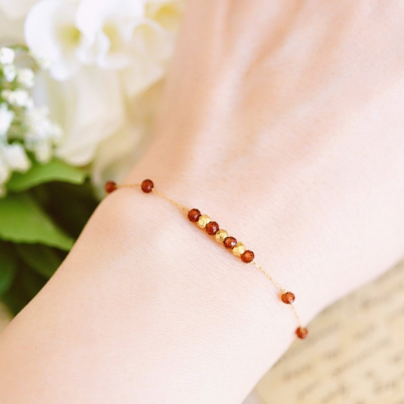 深红色石榴石和金手链，手术不锈钢316，非常适合分层，一月生日石 - 手链/手环 - 其他金属 红色