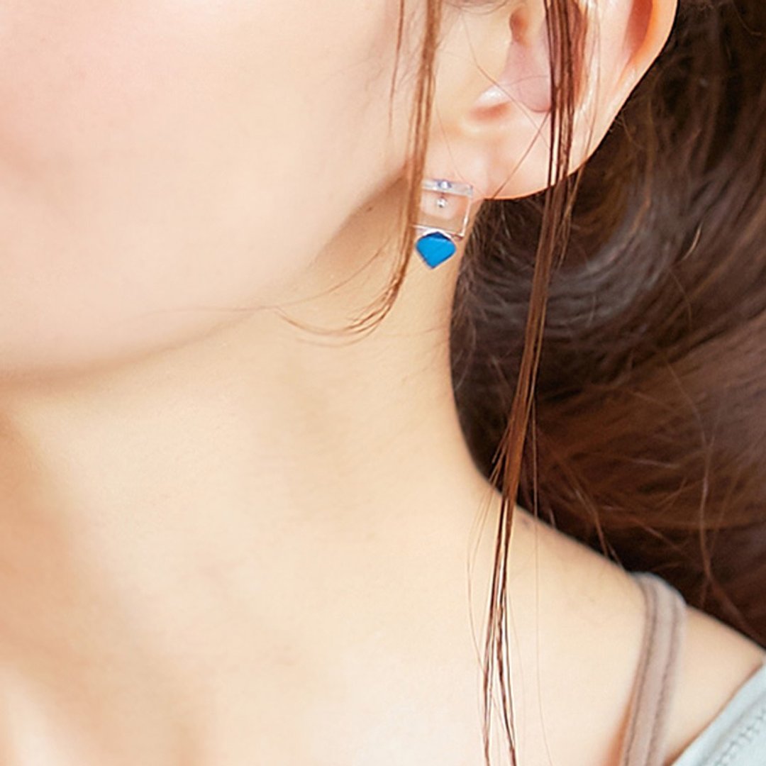 Ice Cube || Earrings / Earrings || Blue - 耳环/耳夹 - 其他材质 蓝色