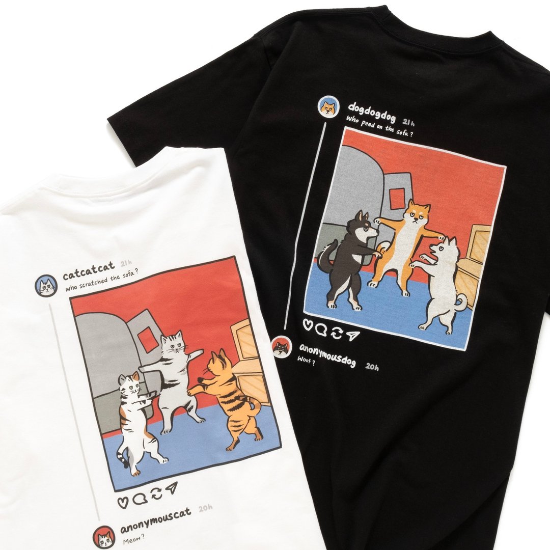 【GOOD DAY】猫猫Threads图案Tee - 白色 (ZT1469) - 男装上衣/T 恤 - 棉 白色