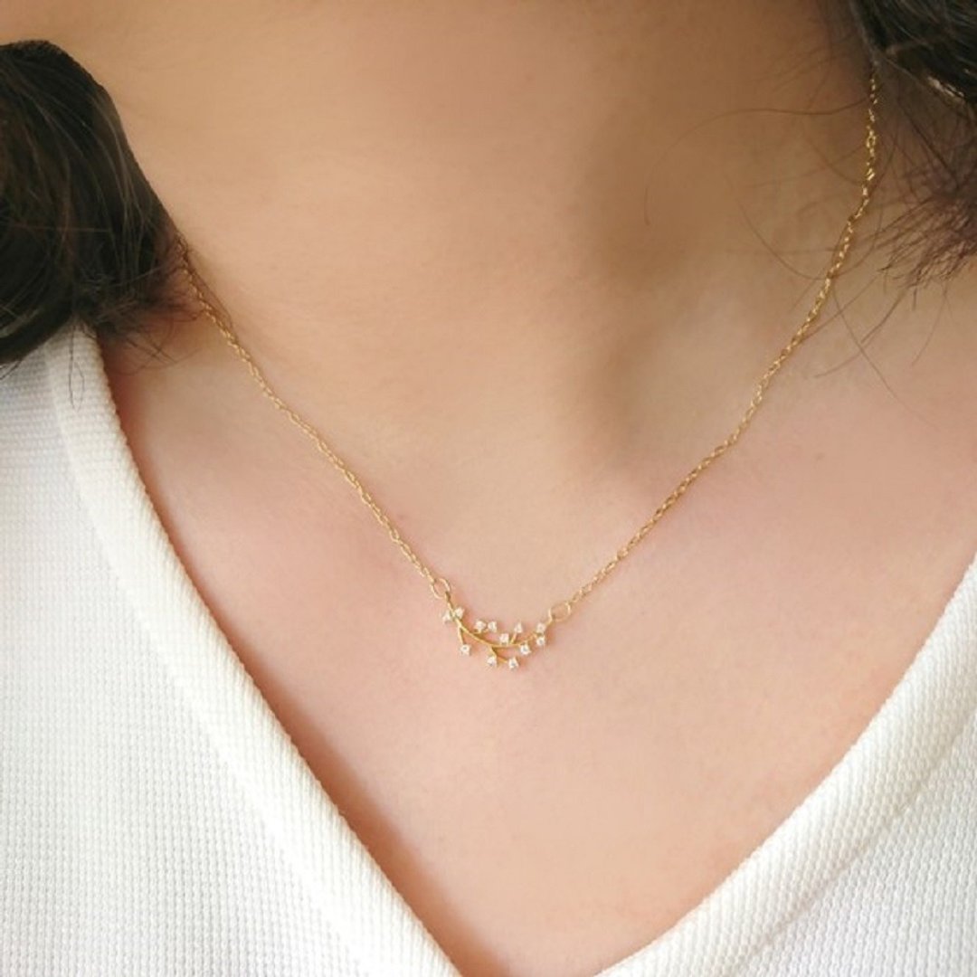 Twig zirconia necklace - 项链 - 贵金属 金色