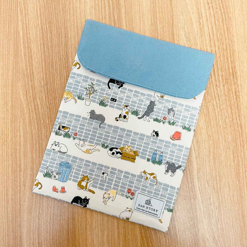 猫咪日常 iPad / Macbook / Switch 保护套 收纳包 - 平板/电脑保护壳 - 棉．麻 蓝色