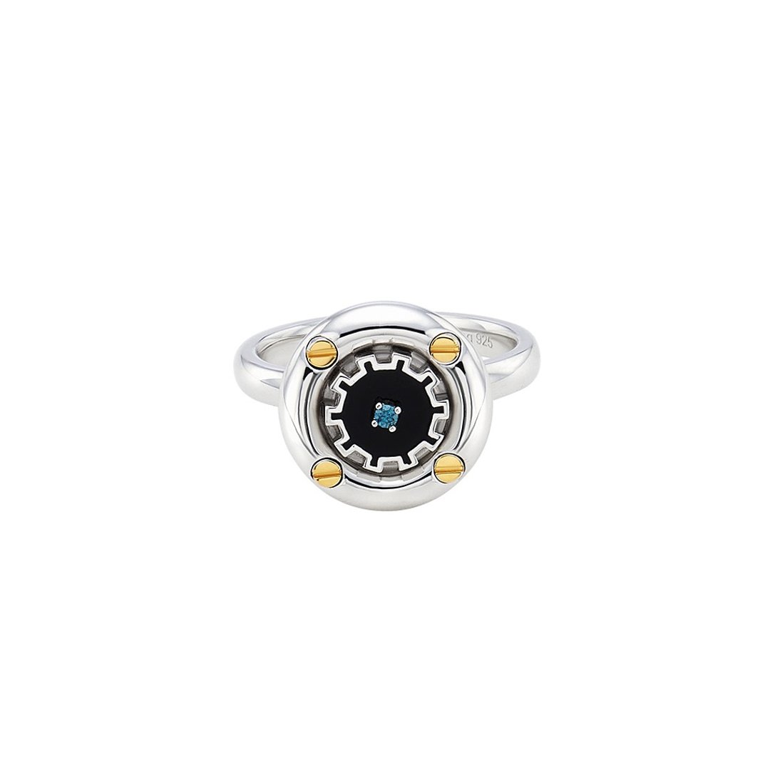 TIME SCREW COGWHEEL COIN RING - 戒指 - 纯银 