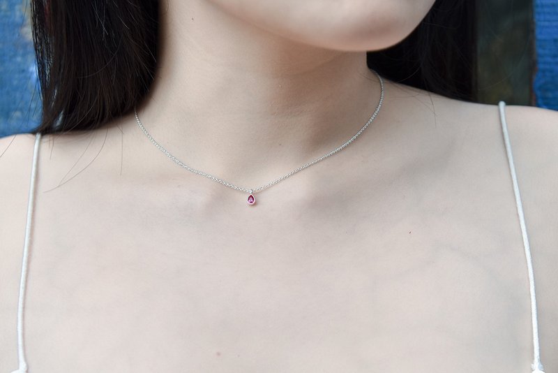 巴洛克石榴玫红锆石纯银项链 - 项链 - 其他金属 红色