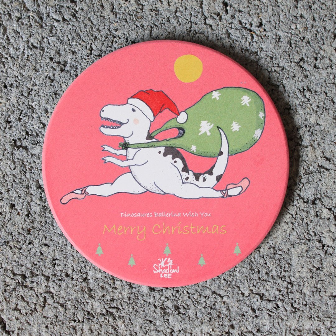 Dinosaur Ballerina飞奔的芭蕾龙-耶诞节陶瓷杯垫 - 杯垫 - 陶 红色