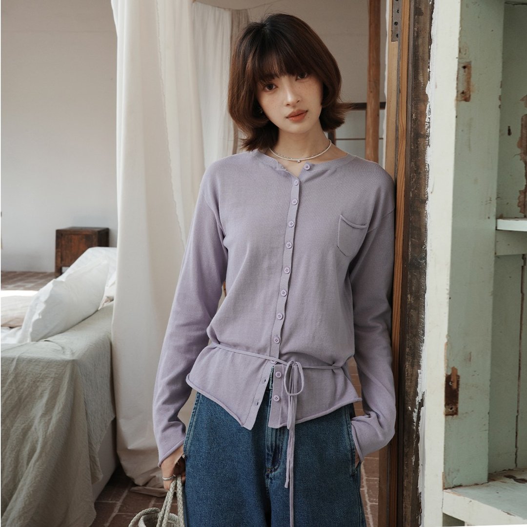 全棉系带针织开衫 | 针织衫 | 两色 | 春款|Sora-2074 - 女装针织衫/毛衣 - 棉 多色